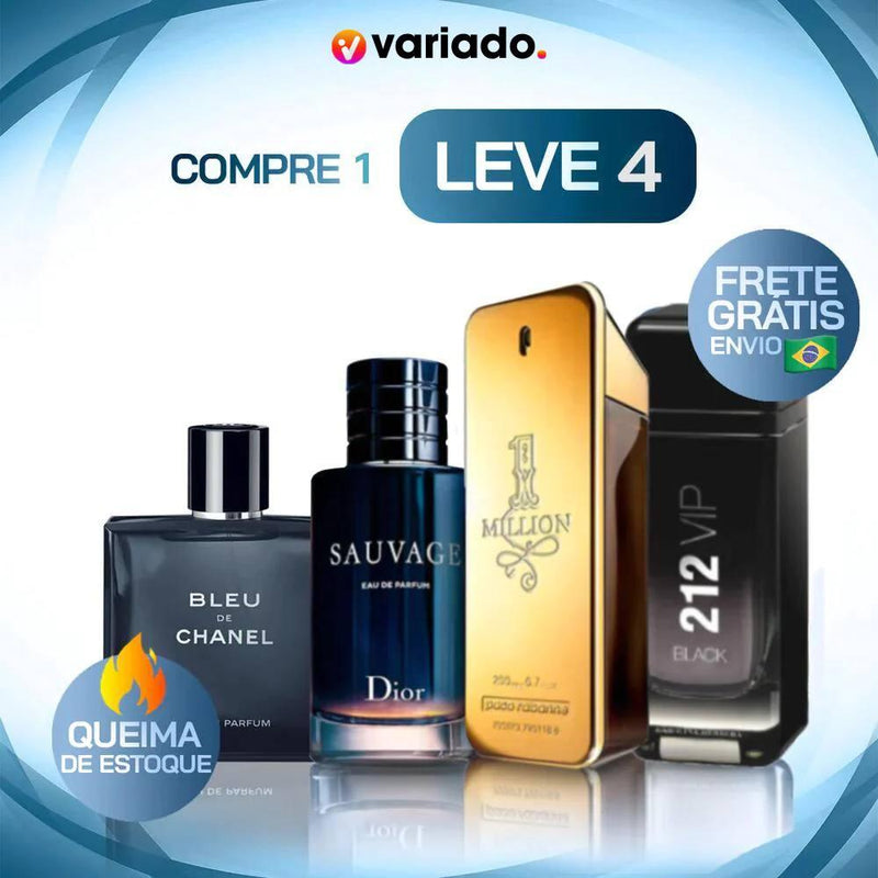 Combo 4 Perfumes Masculino - Sauvage | 1 Million | 212 Vip | Bleu de Chanel - Shopping do Brasileiro 